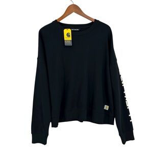 New CARHARTT Sweatshirt Tencel Loose Fit Spellout Black